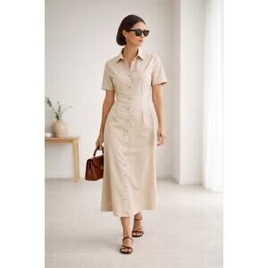Habitual Cotton Button Down Shirt Dress Pleated XS Minimalist Midi Office Siren